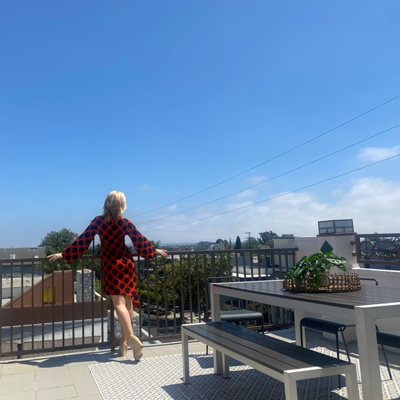 Zara Orange-red Black Chic Polka Dot Asymmetrical dress midi scarf S black label - Picture 17 of 17